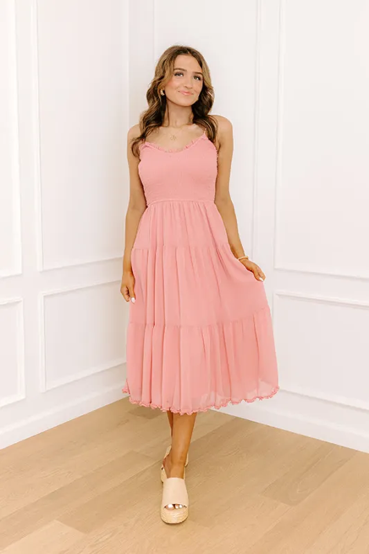 Sweet And Gentle Chiffon Midi Dress in Coral sold by Impressions