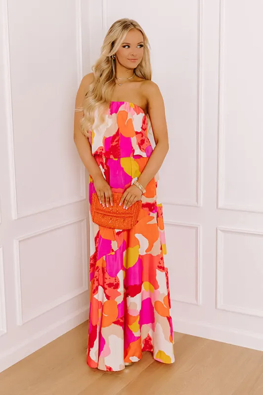 Cancun Cutie Strapless Maxi Dress in Coral sold by Impressions