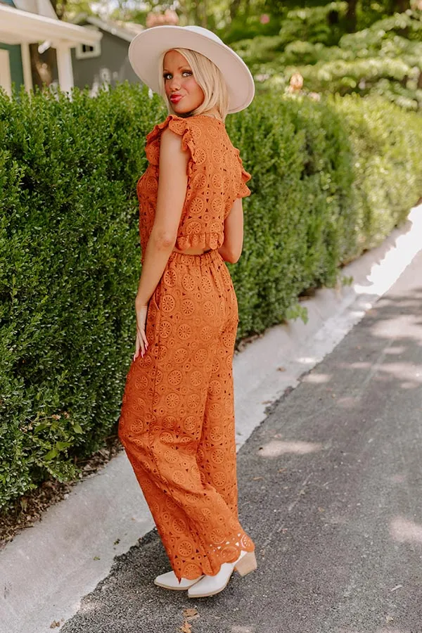 Under The Tucson Sun Crochet Jumpsuit in Rust sold by Impressions product image thumbnail 3