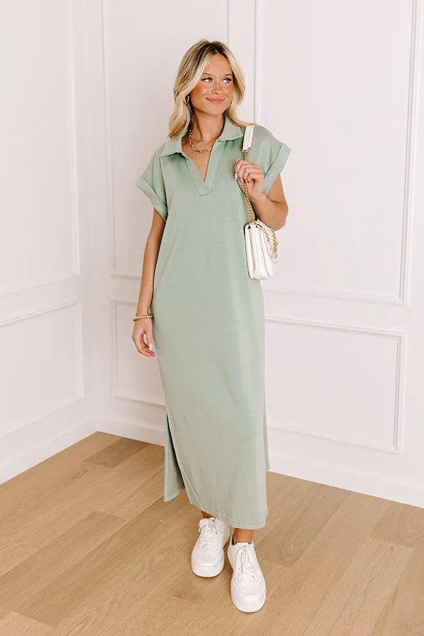 Cue The Casual T-shirt Midi Dress in Sage sold by Impressions product image thumbnail 4