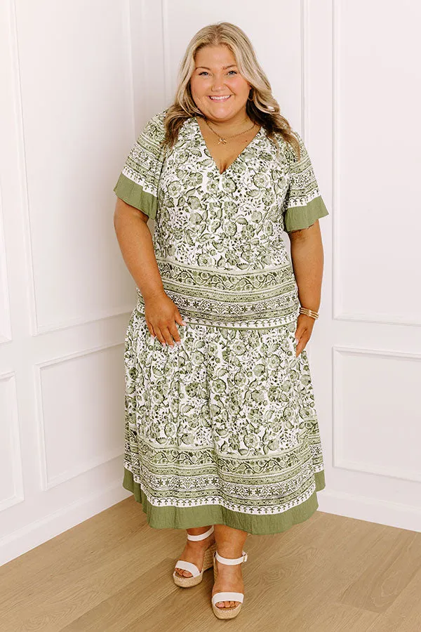 Bright Days Ahead Floral Midi Dress in Olive Curves sold by Impressions product image thumbnail 5