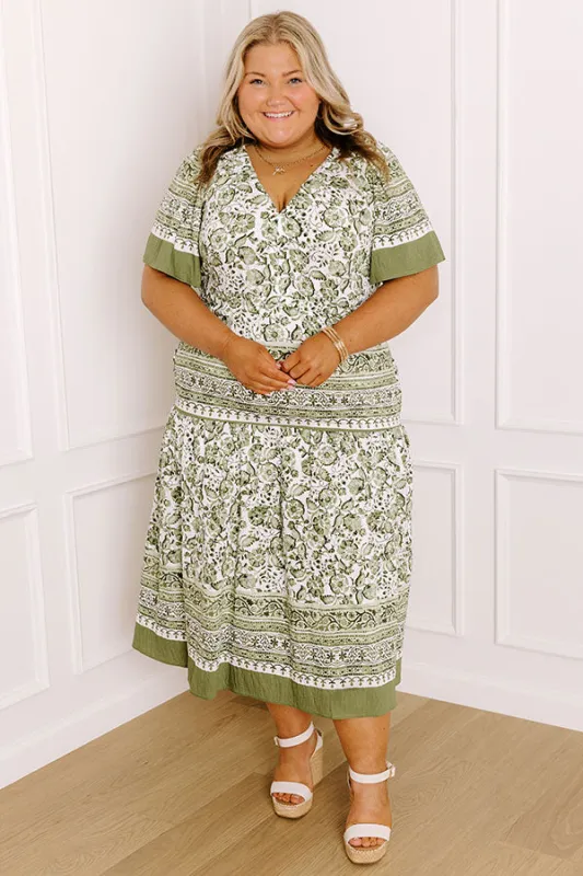 Bright Days Ahead Floral Midi Dress in Olive Curves sold by Impressions