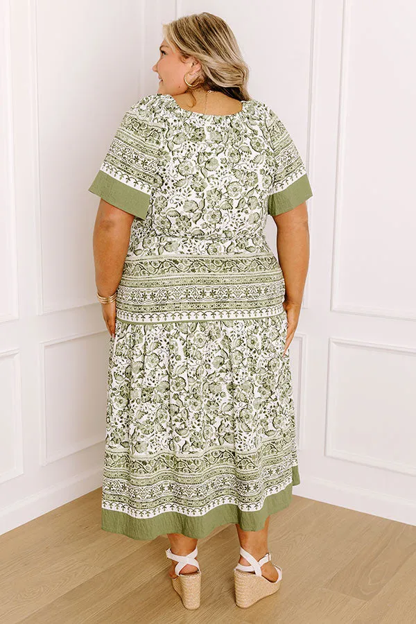 Bright Days Ahead Floral Midi Dress in Olive Curves sold by Impressions product image thumbnail 4