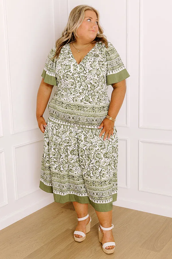 Bright Days Ahead Floral Midi Dress in Olive Curves sold by Impressions product image thumbnail 2