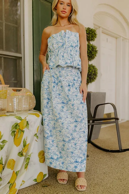 Villa Charm High Waist Maxi Skirt in Blue sold by Impressions