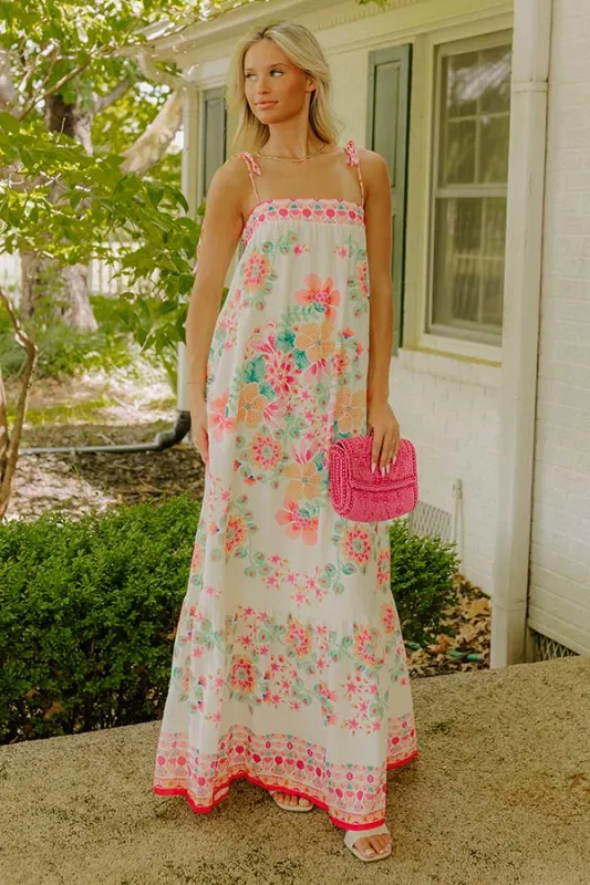 Capri Villa Floral Maxi Dress in Ivory sold by Impressions