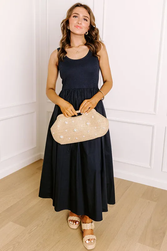Courtyard Charm Midi Dress in Navy sold by Impressions