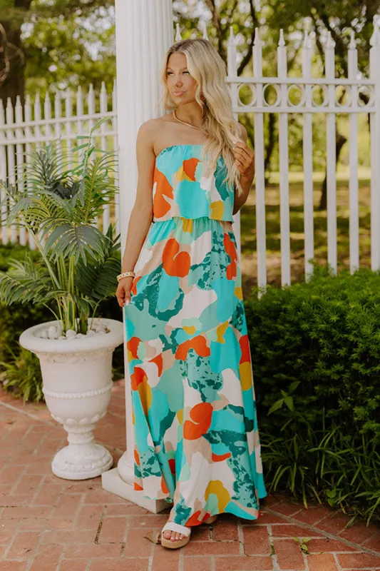 Cancun Cutie Strapless Maxi Dress in Turquoise sold by Impressions