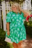 Charmed Feeling Floral Mini Dress in Green Curves sold by Impressions