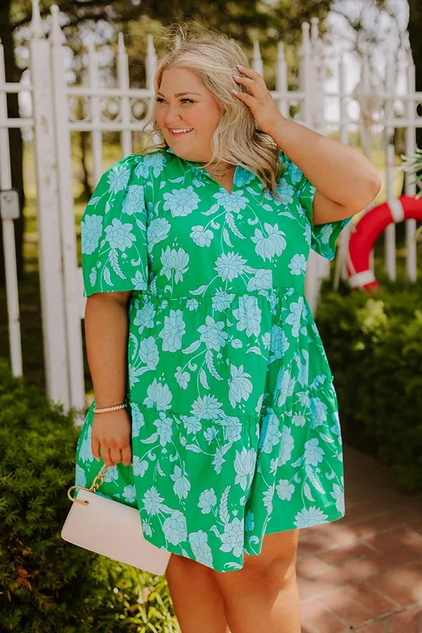 Charmed Feeling Floral Mini Dress in Green Curves sold by Impressions