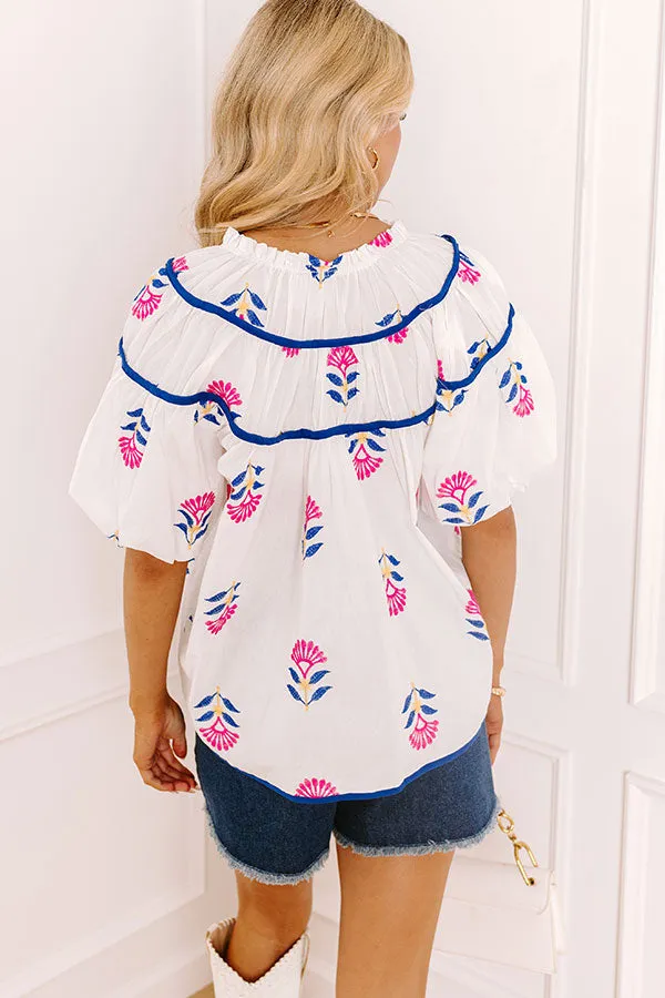 Joyful Bloom Floral Embroidered Top in White sold by Impressions product image thumbnail 4
