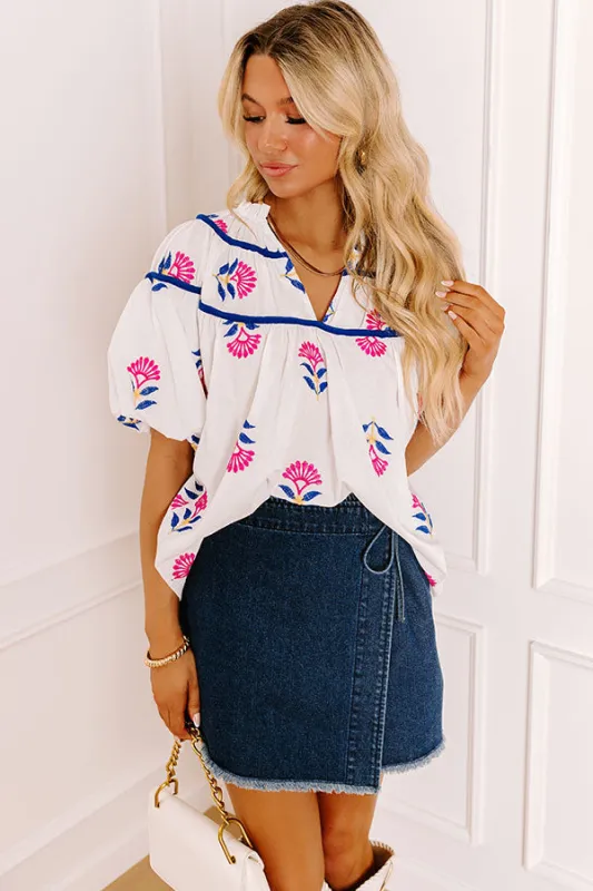 Joyful Bloom Floral Embroidered Top in White sold by Impressions