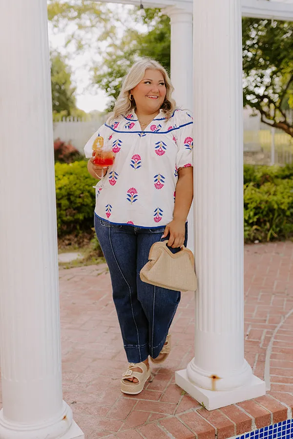 Joyful Bloom Floral Embroidered Top in White Curves sold by Impressions product image thumbnail 3