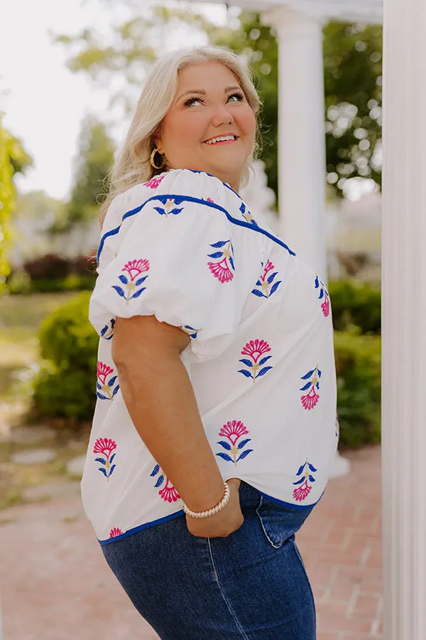 Joyful Bloom Floral Embroidered Top in White Curves sold by Impressions product image thumbnail 4