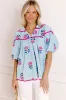 Joyful Bloom Floral Embroidered Top in Sky Blue sold by Impressions