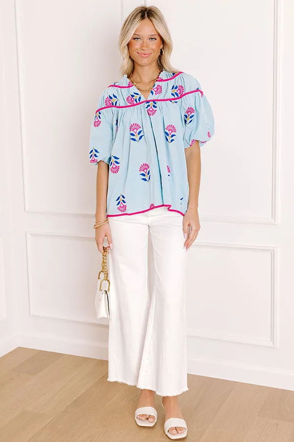 Joyful Bloom Floral Embroidered Top in Sky Blue sold by Impressions product image thumbnail 5