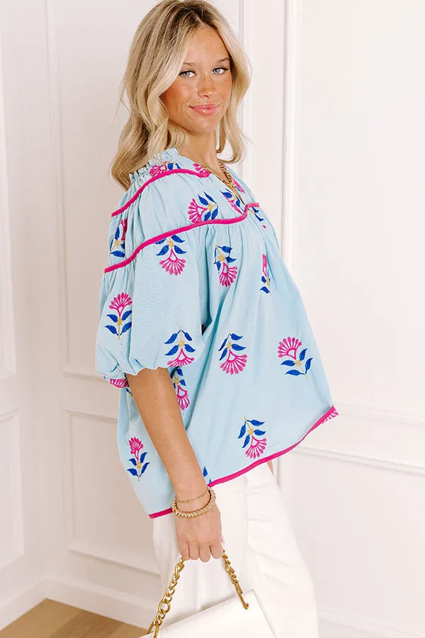 Joyful Bloom Floral Embroidered Top in Sky Blue sold by Impressions product image thumbnail 3