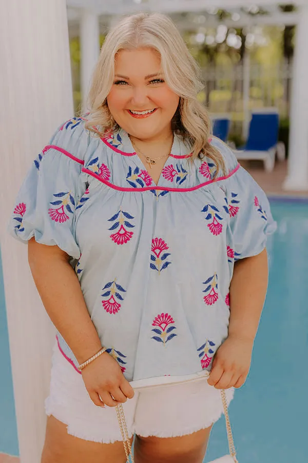 Joyful Bloom Floral Embroidered Top in Sky Blue Curves sold by Impressions product image thumbnail 2