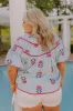 Joyful Bloom Floral Embroidered Top in Sky Blue Curves sold by Impressions