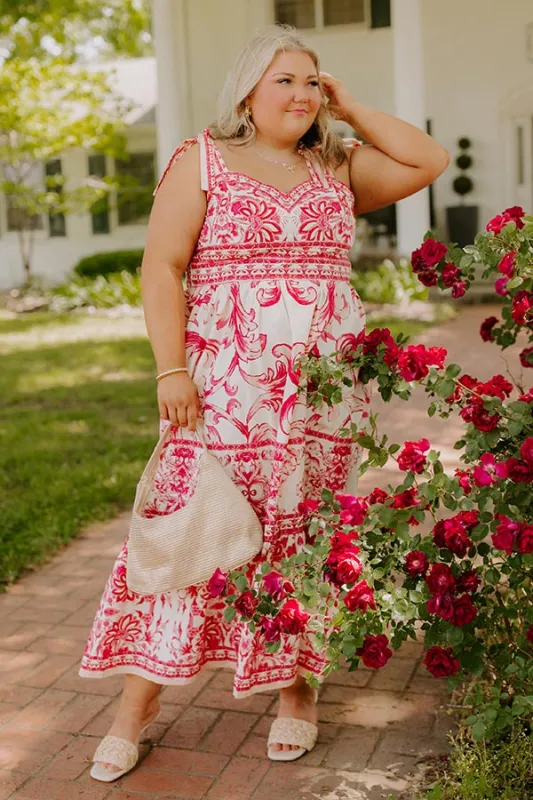 French Riviera Floral Midi Dress in Hot Pink Curves sold by Impressions
