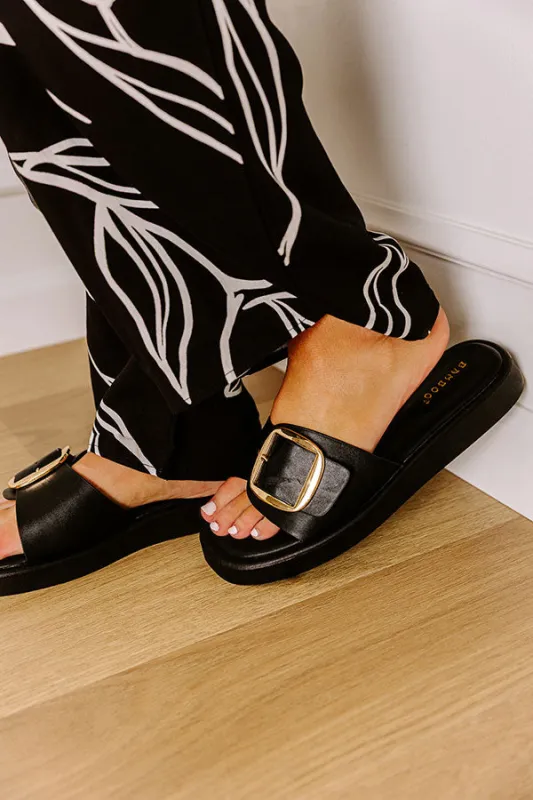 The Isabel Faux Leather Sandal in Black sold by Impressions