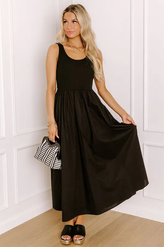 Courtyard Charm Midi Dress in Black sold by Impressions