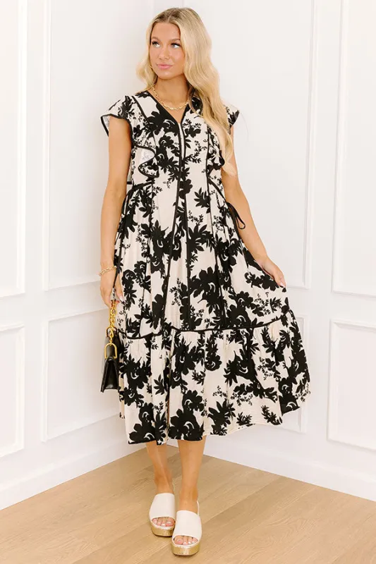 Honey And Hibiscus Floral Midi Dress in Black sold by Impressions