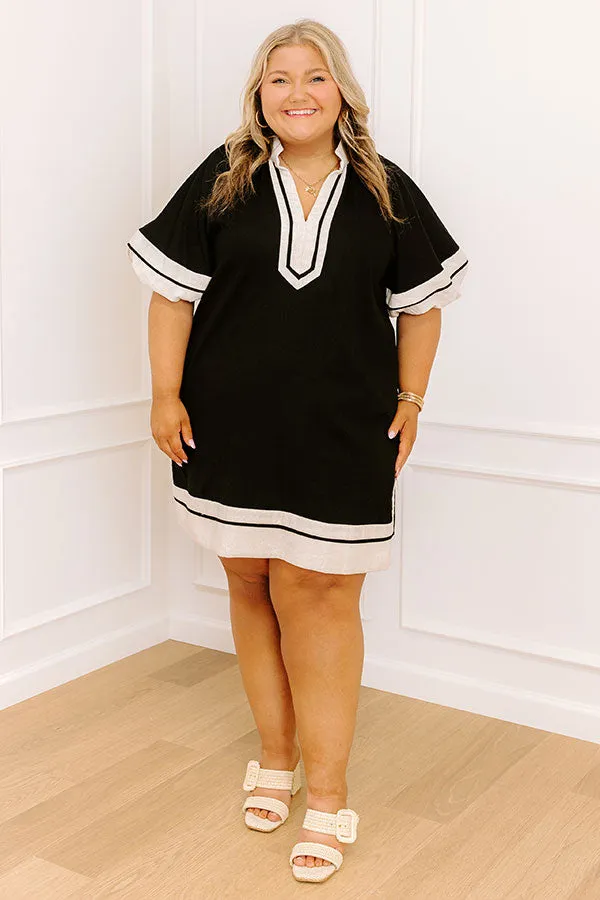 Boardwalk Babe Linen-Blend Mini Dress in Black Curves sold by Impressions