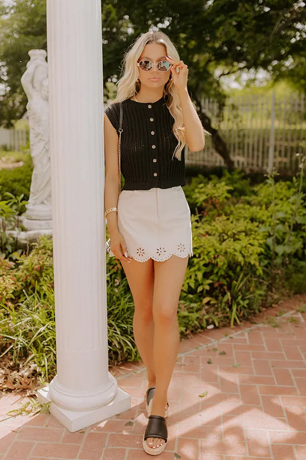 Vacay Breeze Knit Button Up Top in Black sold by Impressions