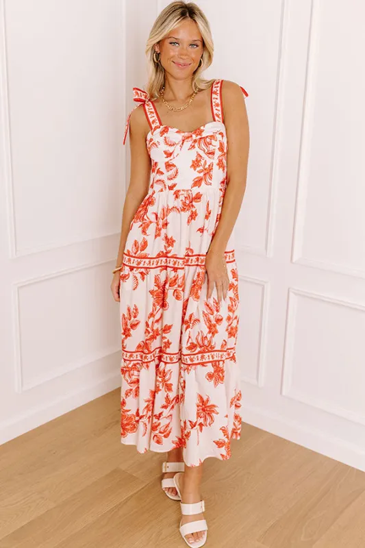 Venetian Dreams Floral Midi Dress in Tangerine sold by Impressions
