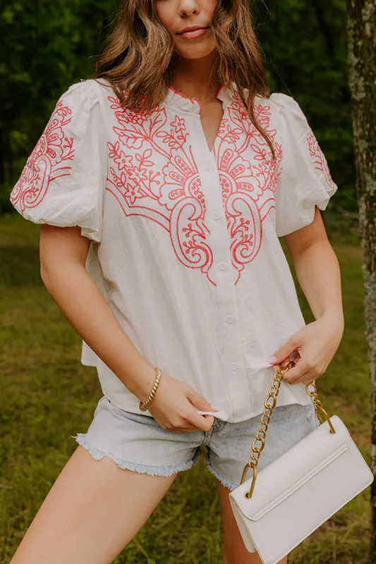 Myrtle Beach Brunch Embroidered Top in Pink sold by Impressions