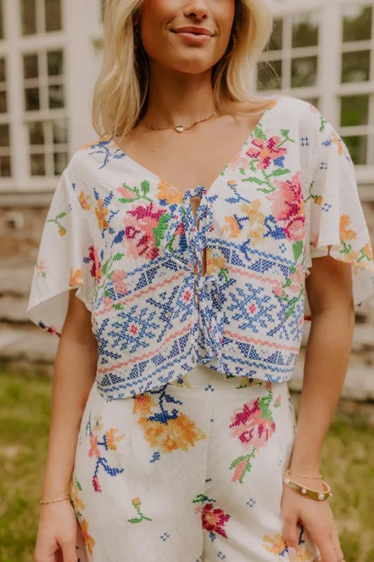 Boho Chic Floral Front Tie Top sold by Impressions