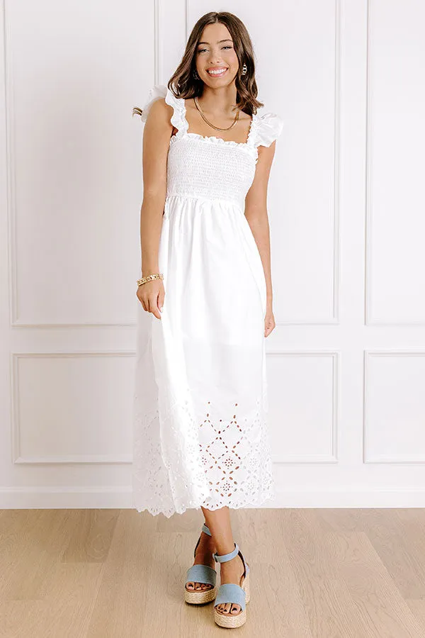 Call It Serendipity Smocked Eyelet Midi Dress in White sold by Impressions product image thumbnail 3