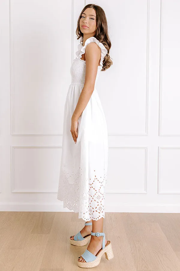 Call It Serendipity Smocked Eyelet Midi Dress in White sold by Impressions product image thumbnail 4