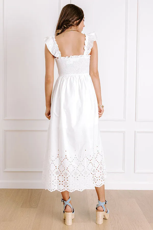 Call It Serendipity Smocked Eyelet Midi Dress in White sold by Impressions product image thumbnail 5
