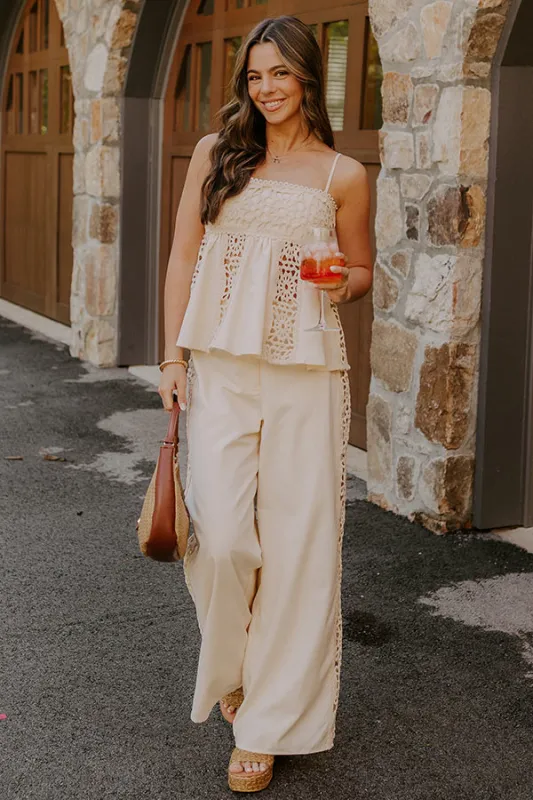 Boheme Bay High Waist Crochet Wide Leg Pants in Cream sold by Impressions