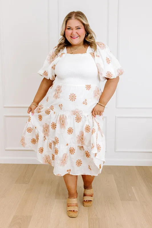 Whispering Fields Floral Embroidered Midi Dress Curves sold by Impressions