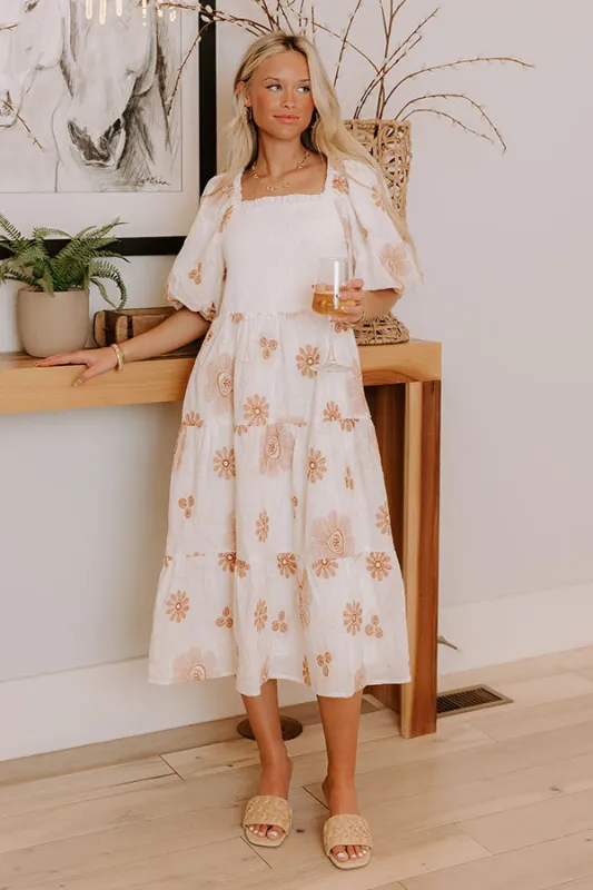 Whispering Fields Floral Embroidered Midi Dress sold by Impressions