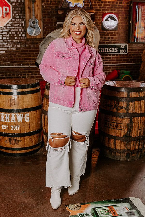 The Juni Embellished Denim Jacket In Pink Curves sold by Impressions product image thumbnail 2