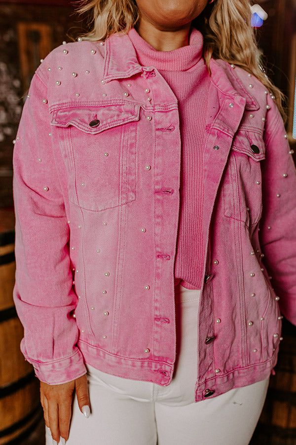 The Juni Embellished Denim Jacket In Pink Curves sold by Impressions product image thumbnail 3