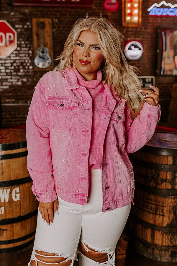 The Juni Embellished Denim Jacket In Pink Curves sold by Impressions