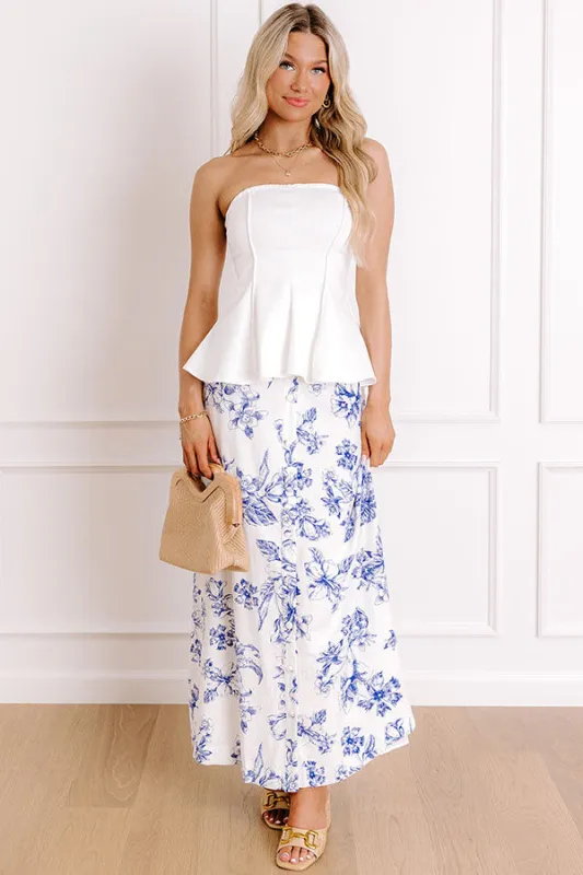 Venetian Garden High Waist Linen-Blend Maxi Skirt sold by Impressions