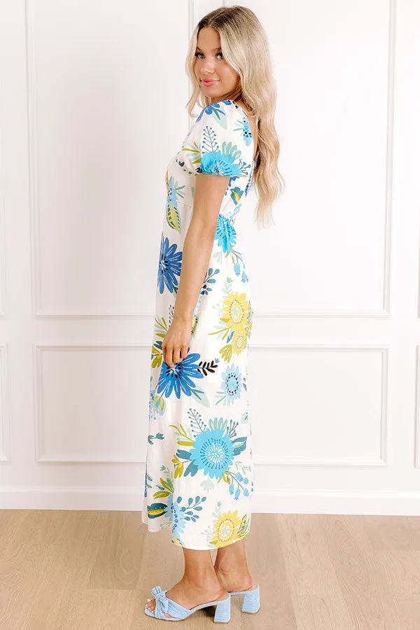 Joyful Blooms Linen-Blend Midi Dress in Blue sold by Impressions product image thumbnail 4