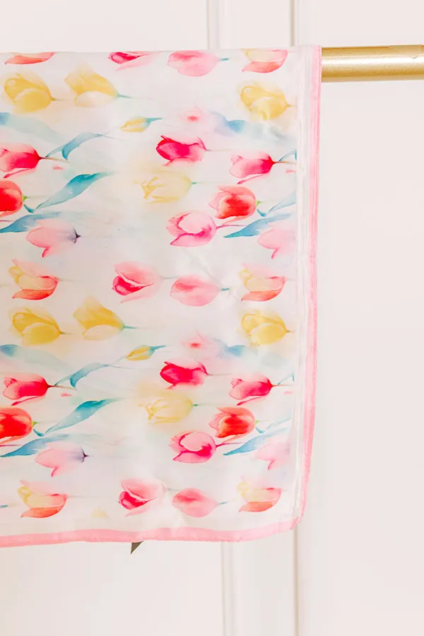 Tulip Fields Satin Scarf in Pink sold by Impressions