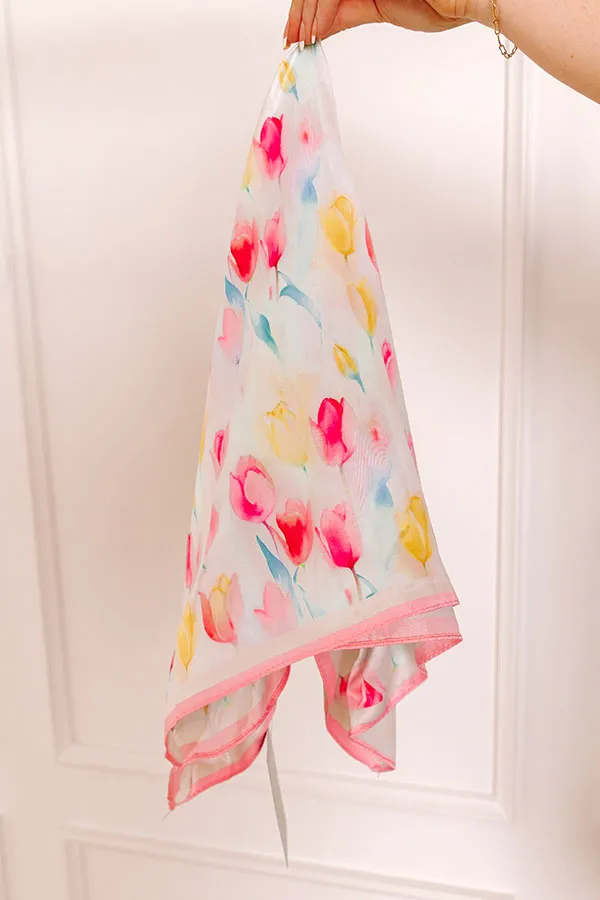 Tulip Fields Satin Scarf in Pink sold by Impressions product image thumbnail 2