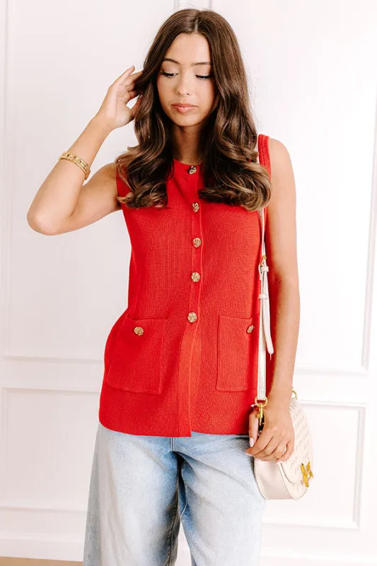 Social Club Knit Vest Top in Red sold by Impressions
