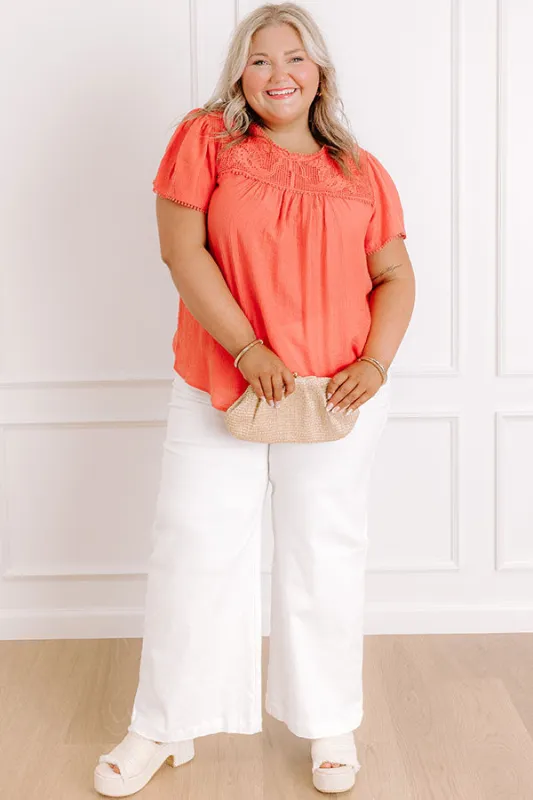 Easy Going Lace Top in Coral Curves sold by Impressions