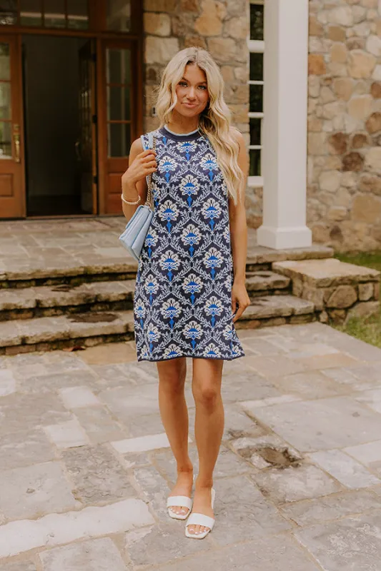 Chic Statement Floral Knit Mini Dress in Navy sold by Impressions