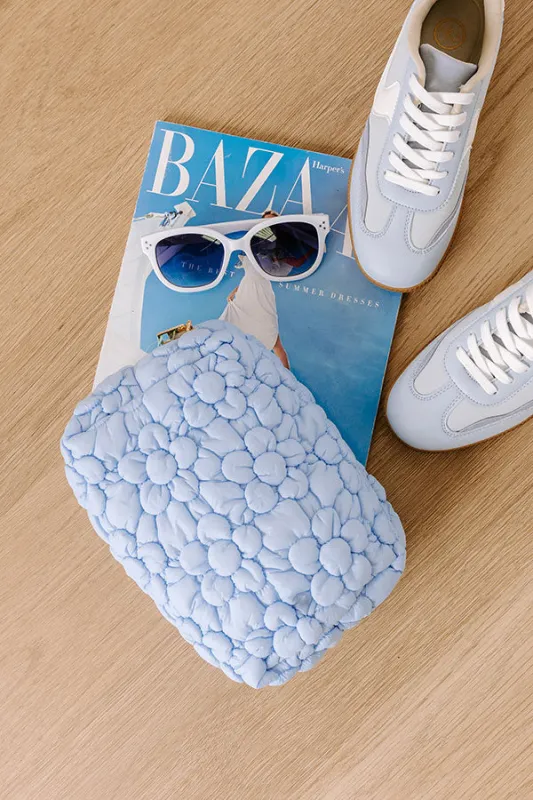 Flora Pop Puffer Cosmetic Bag in Sky Blue sold by Impressions