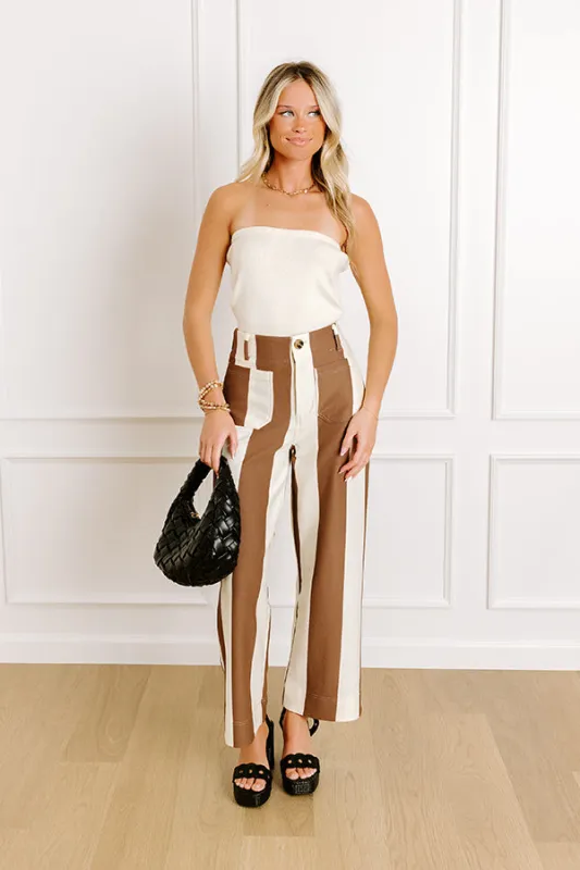The Kendal High Waist Stripe Pants in Chocolate sold by Impressions